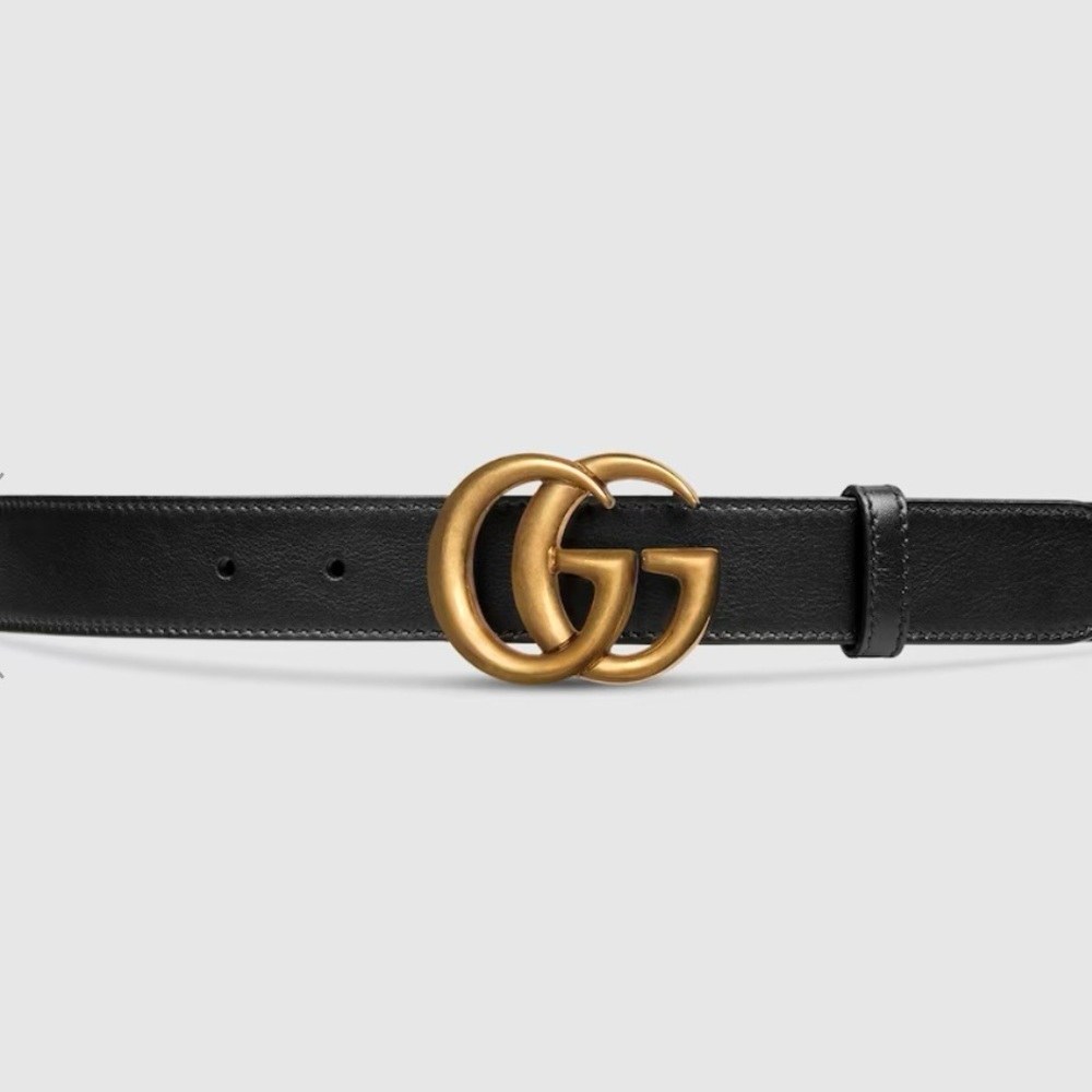 Gucci Black Leather Belt with Gold Double G Buckle